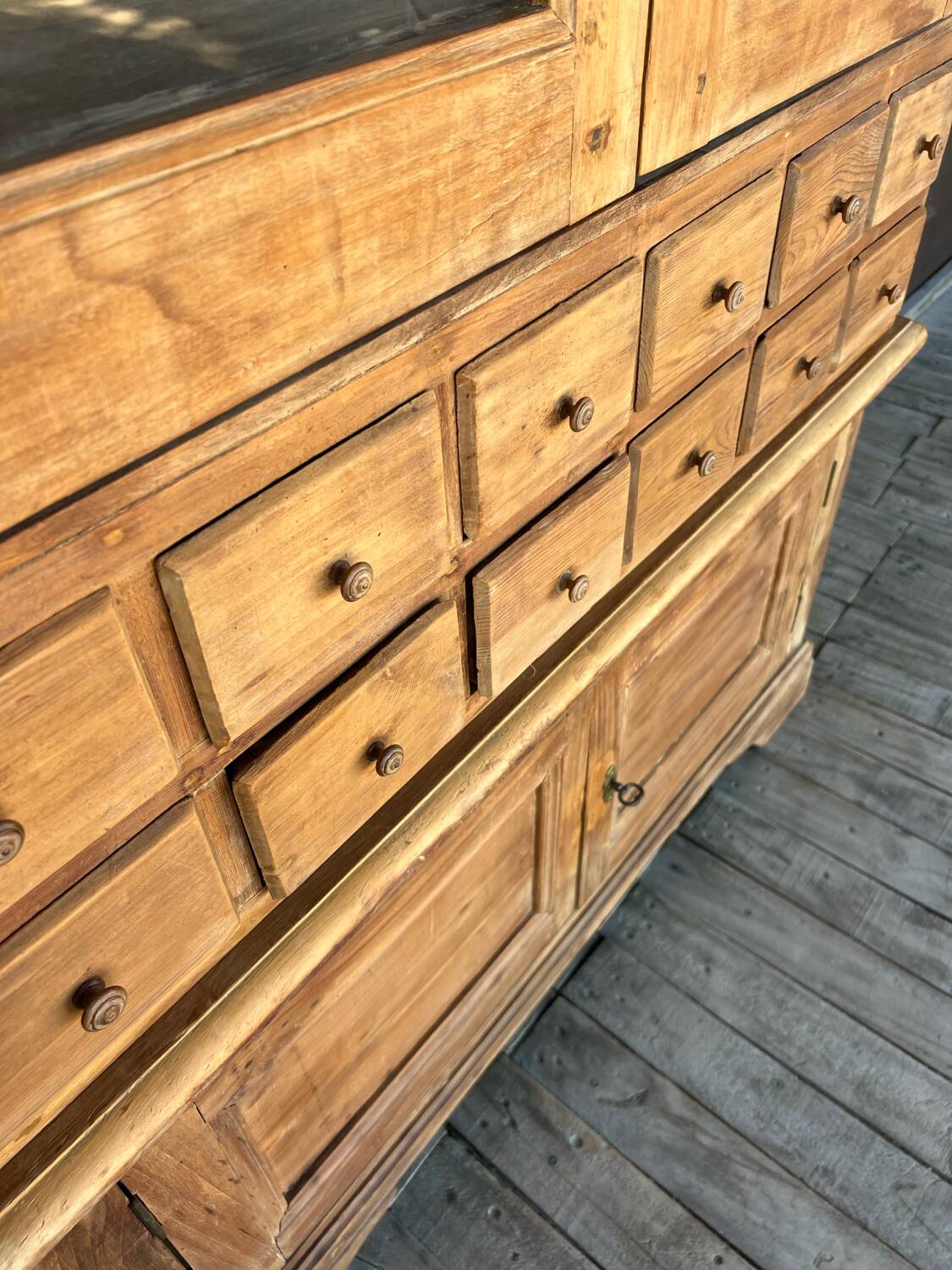 Old display cabinet in raw wood