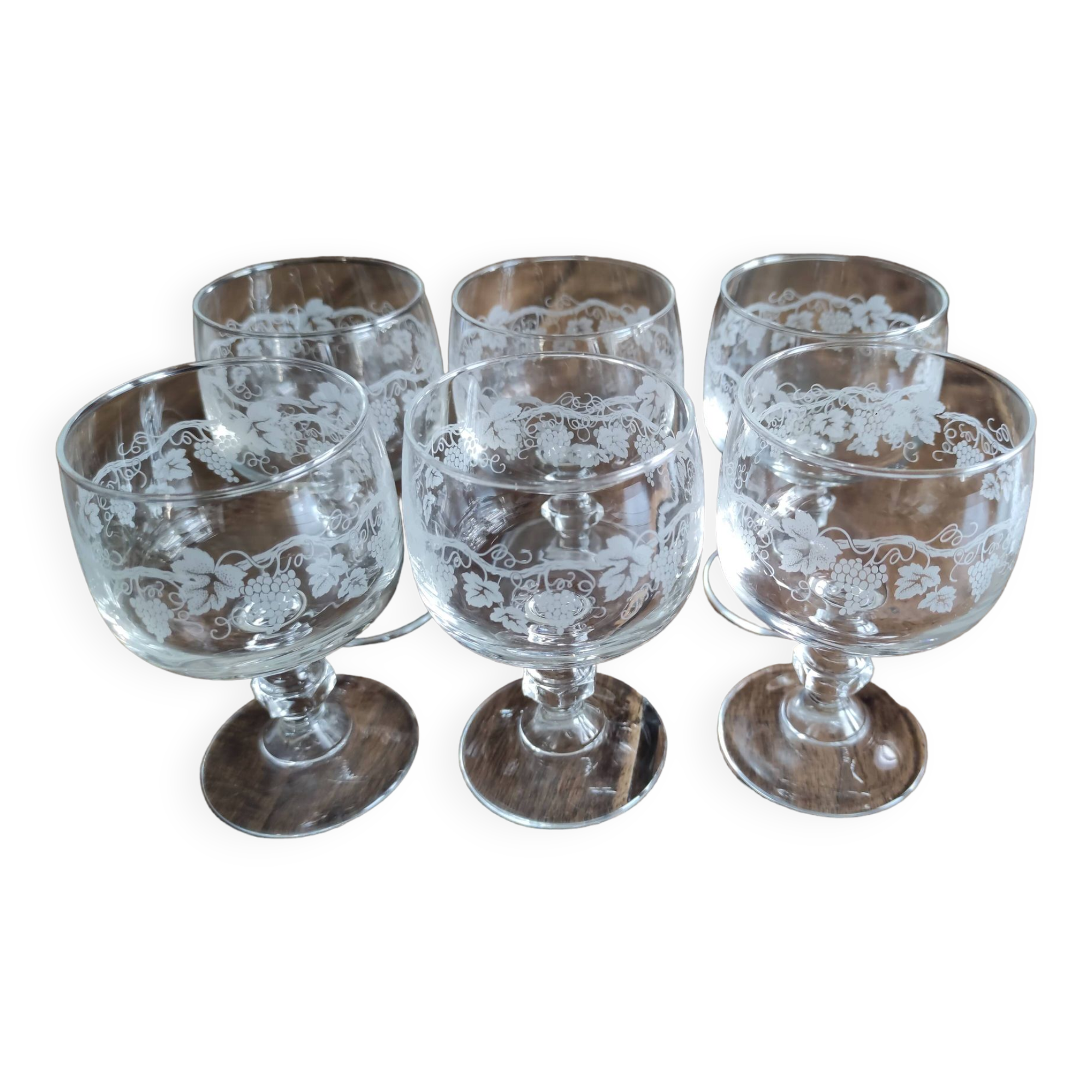 Lot de 6 verres à vin ballon buvant filigrané grappes de raisin