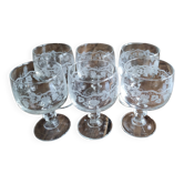 Lot de 6 verres à vin ballon buvant filigrané grappes de raisin