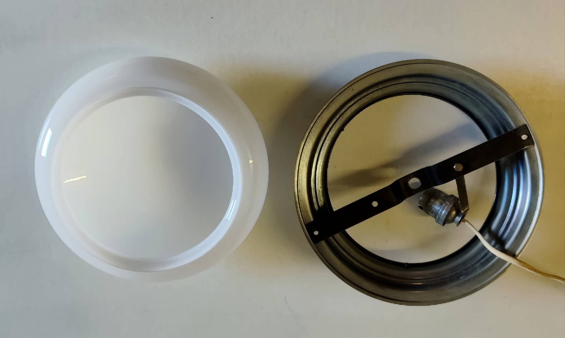 Bauhaus ceiling light or wall lamp with opaline globe and chrome metal - mid 20th century.
