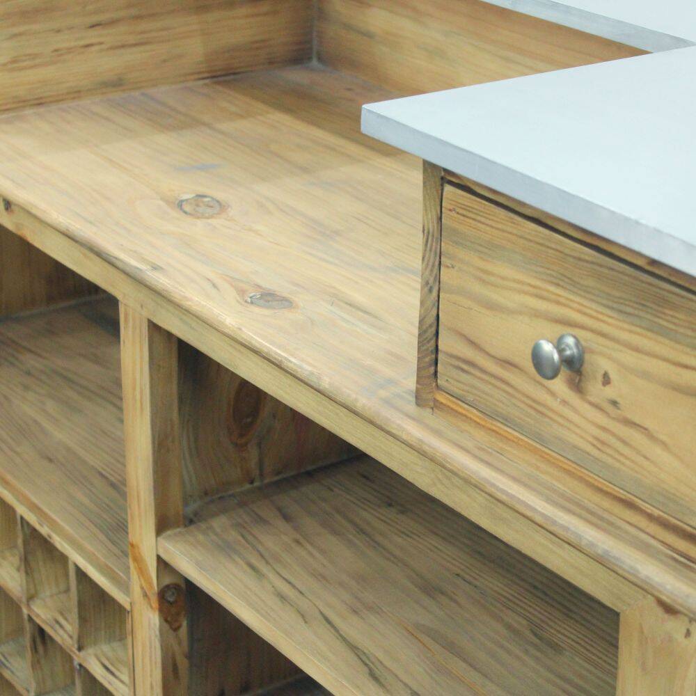 Industrial Bar Counter Solid Pine And Metal Léon 140cm