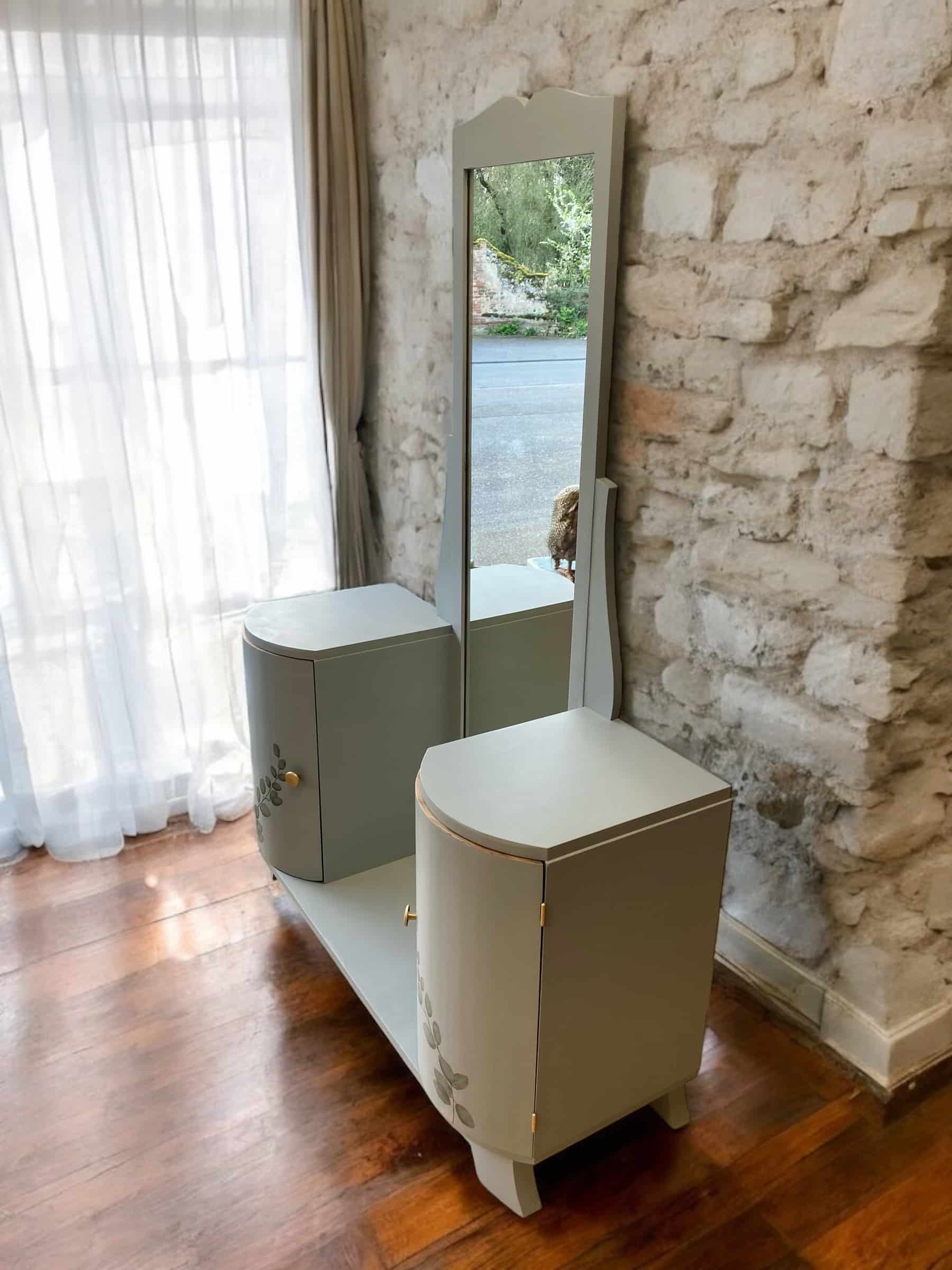 Art Deco grey-green hairdresser's cabinet