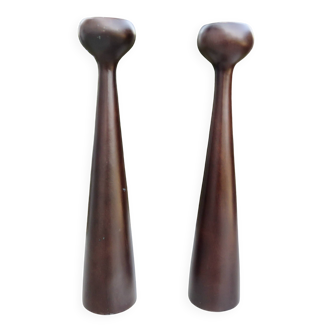 Paire de grands bougeoirs scandinaves années 70, vintage