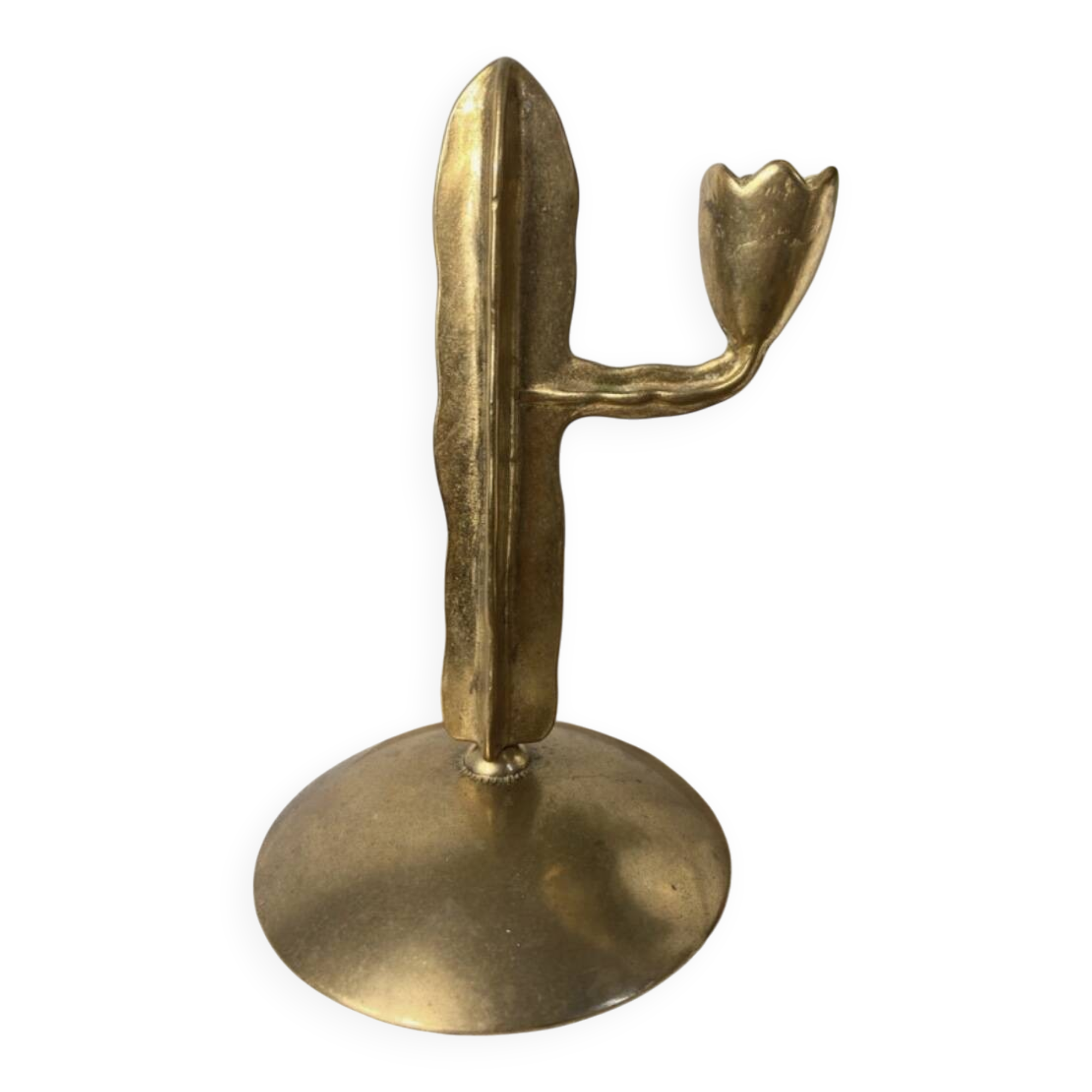 Brass candlestick, in the shape of a cactus