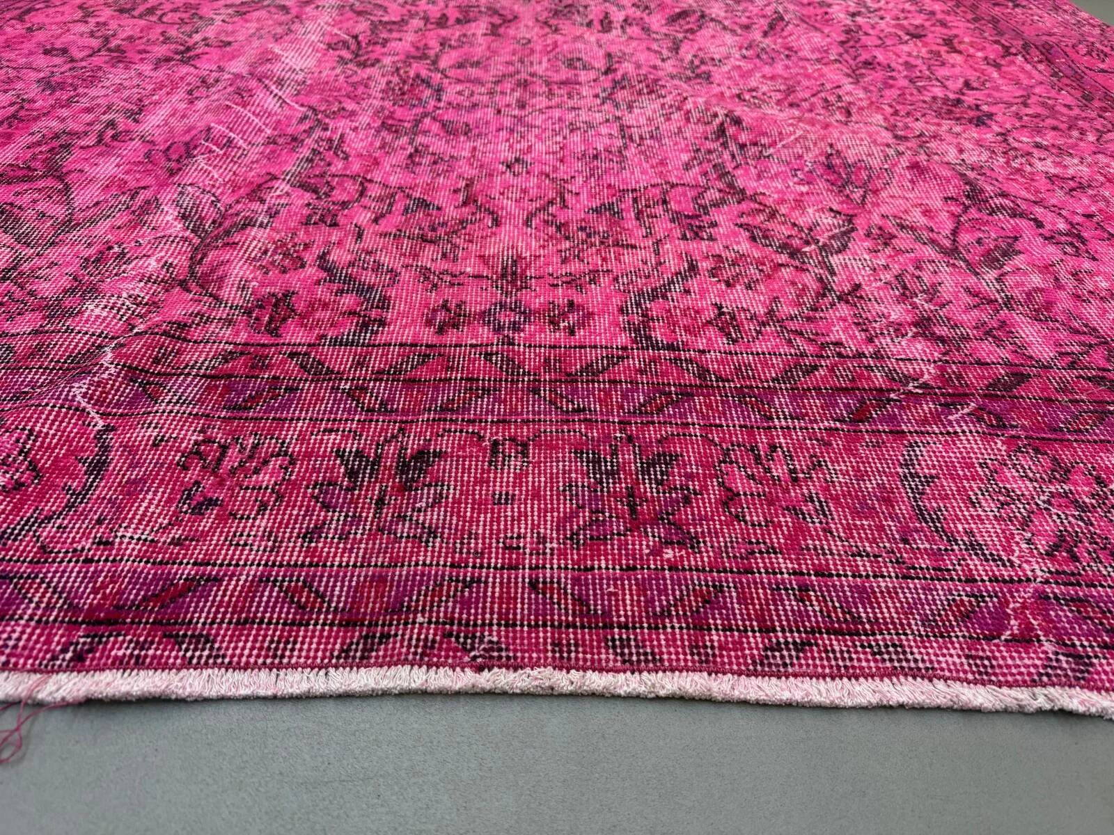 Turkish rug pink 300x200 cm, vintage overdyed tribal wool carpet large 2511
