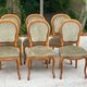 Set of 6 Louis Philippe Louis XV medallion chairs in solid wood with green velvet.