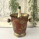 Ice Bucket, Enamel Red and Gold French Brass Champagne Cooler, Vintage
