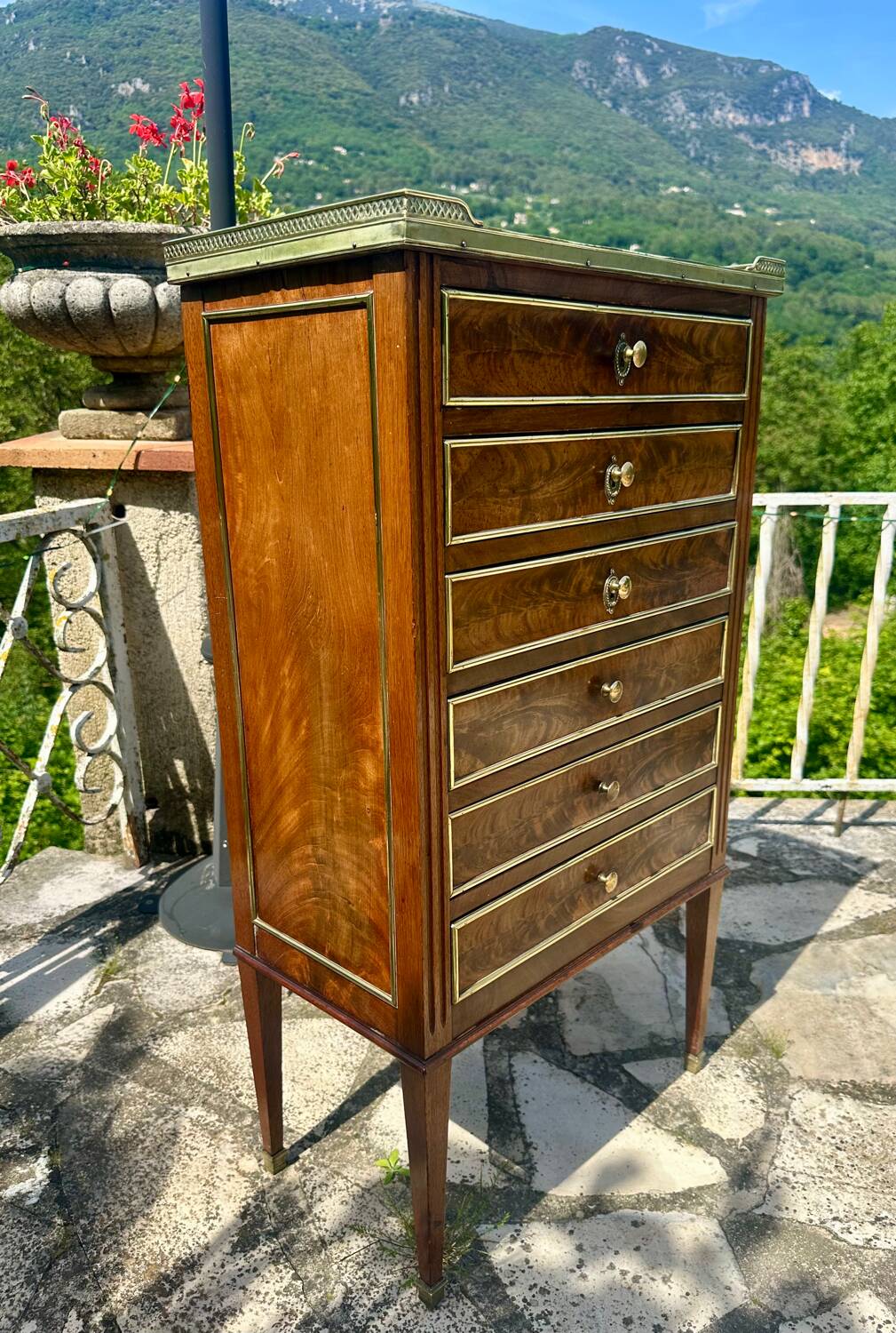 Mahogany and burl chest of drawers, 19th century