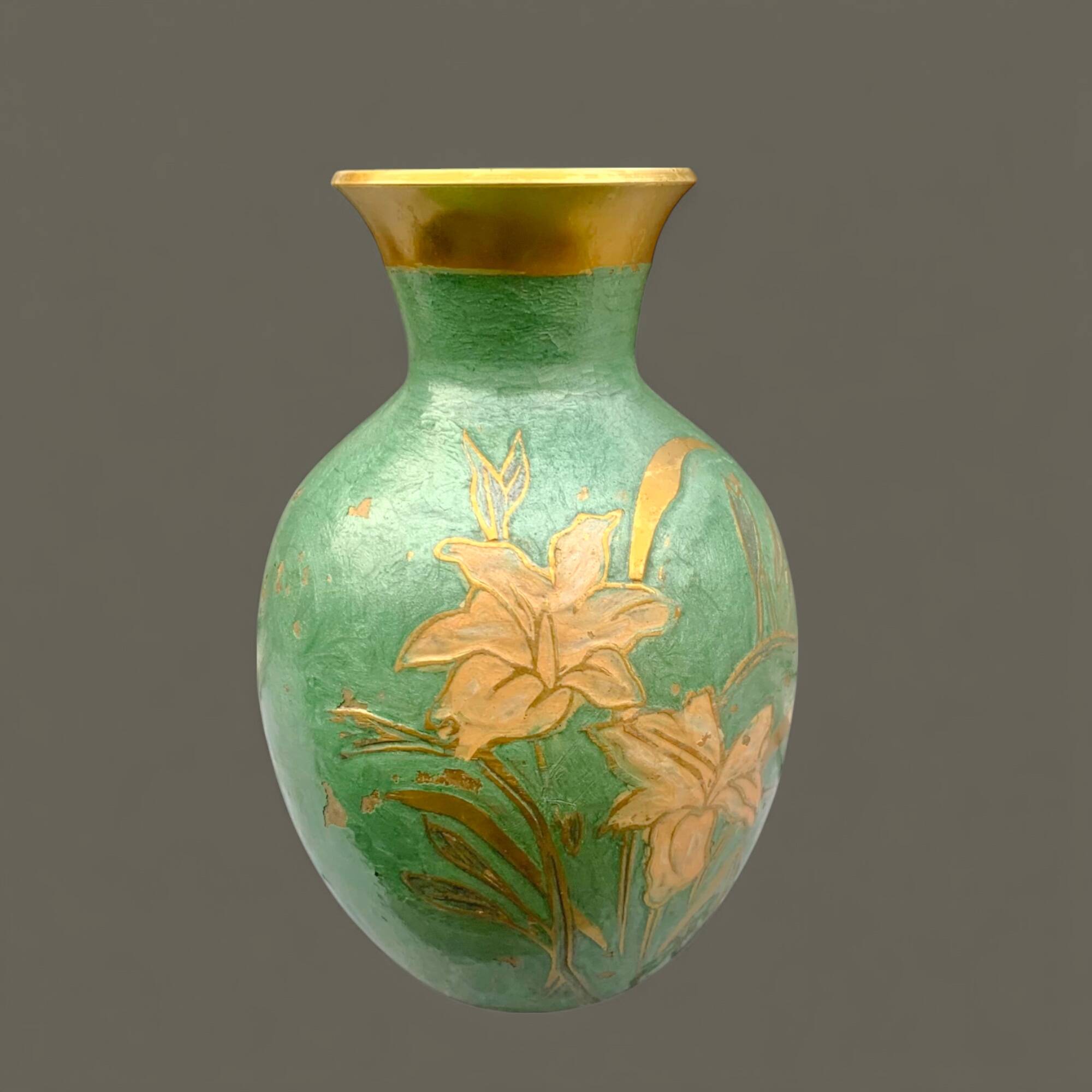 Vintage cloisonné enameled brass vase - 17 cm
