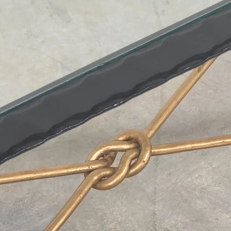 Vintage Coffee Table in Textured Black Wrought Iron and Glass with Gold Detail, 1970s