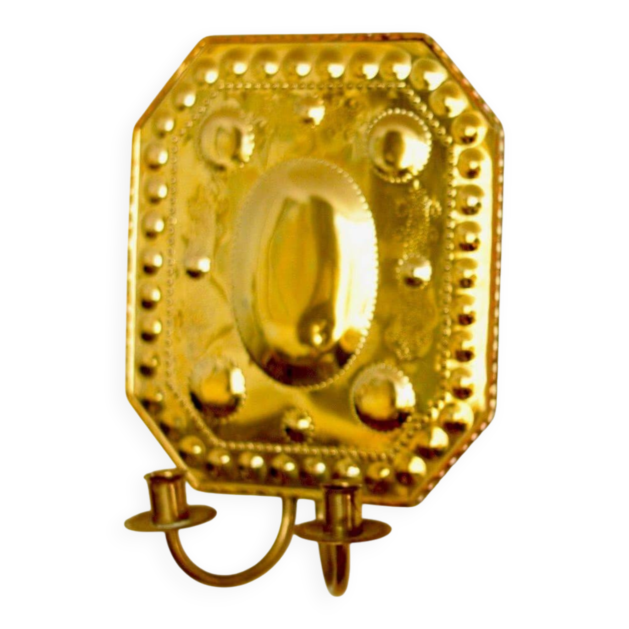 Single mid-century Swedish brass sconce for two candles
