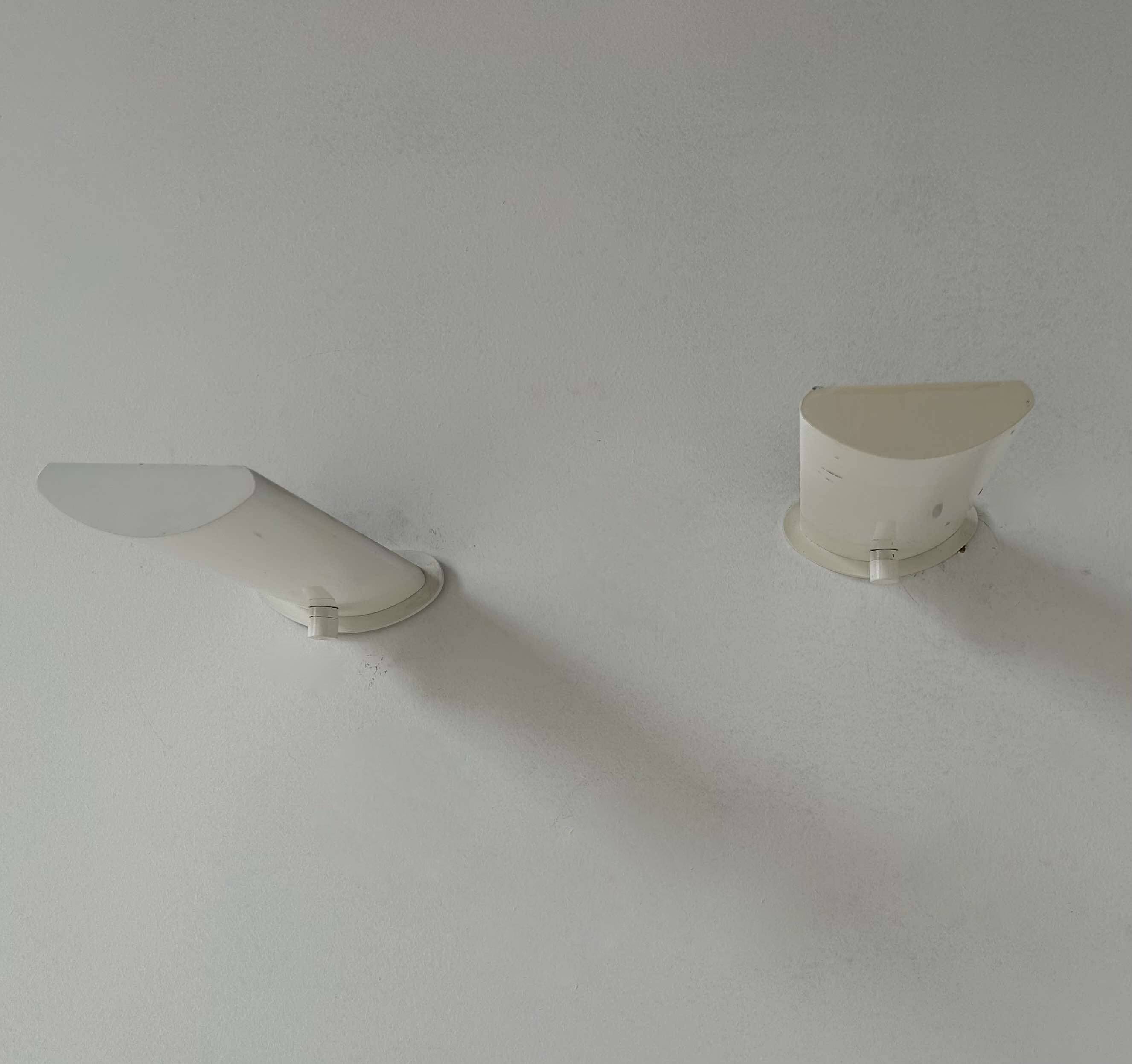 Pair of vintage wall lights with variable intensity, white lacquered metal, France 1970