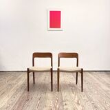 Mid-Century Model 75 Chairs in Teak by Niels O. Møller for J.L. Moller, 1950, Set of 2