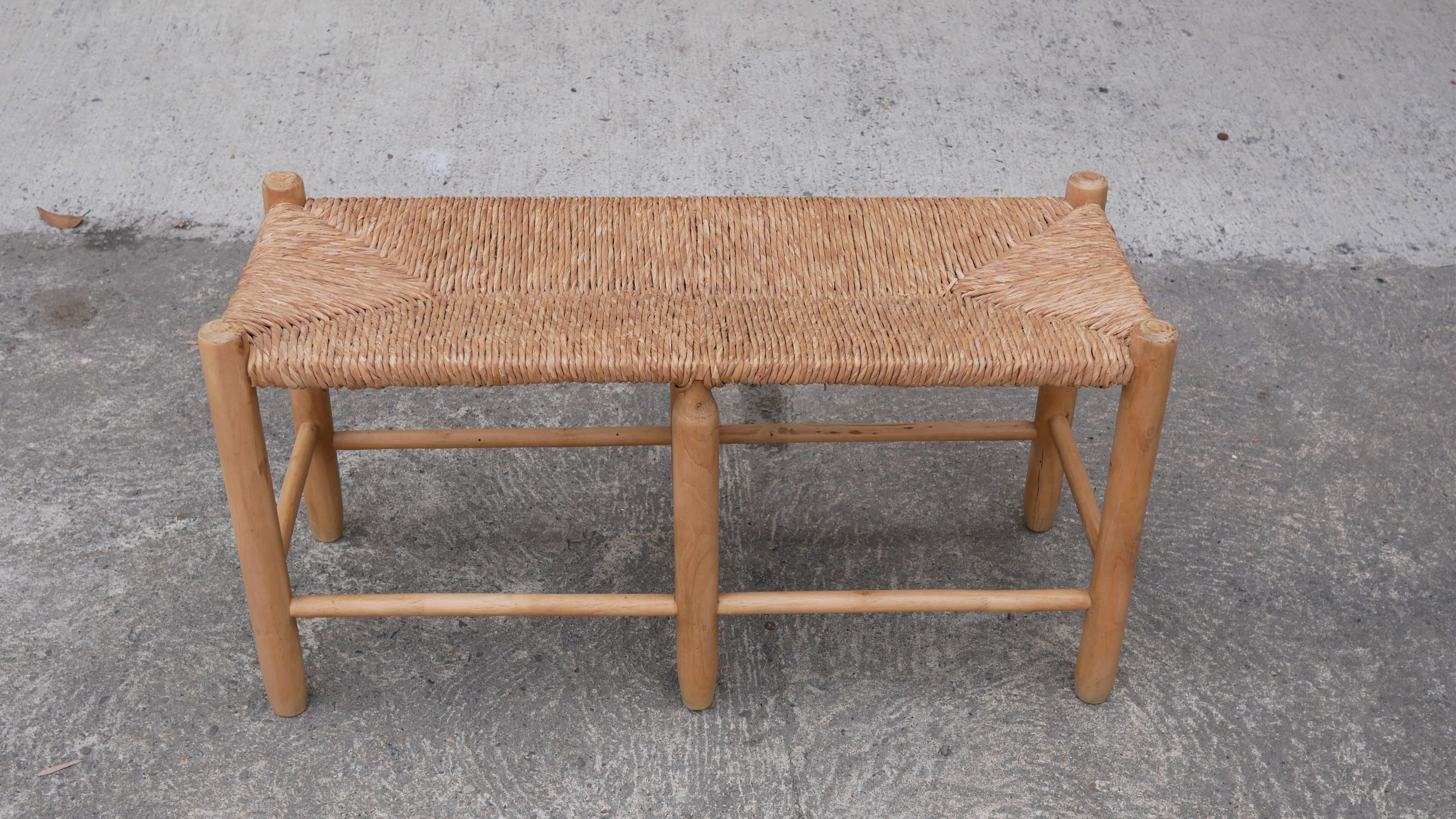 Wood and straw vintage bench