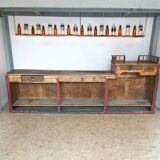 Former red patina and oak tray trading counter