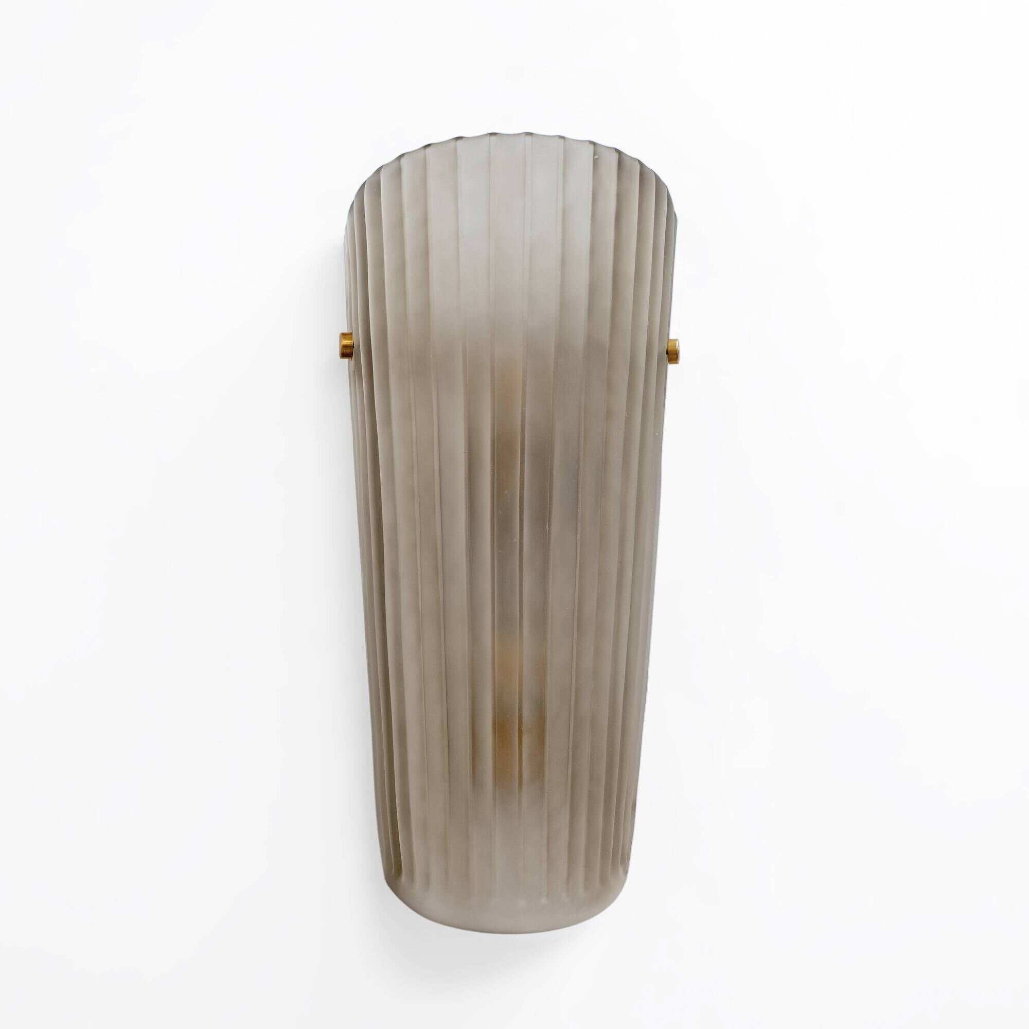 Pair of Murano Glass Wall Sconces Satin Smoke Glass and Brass, Italy