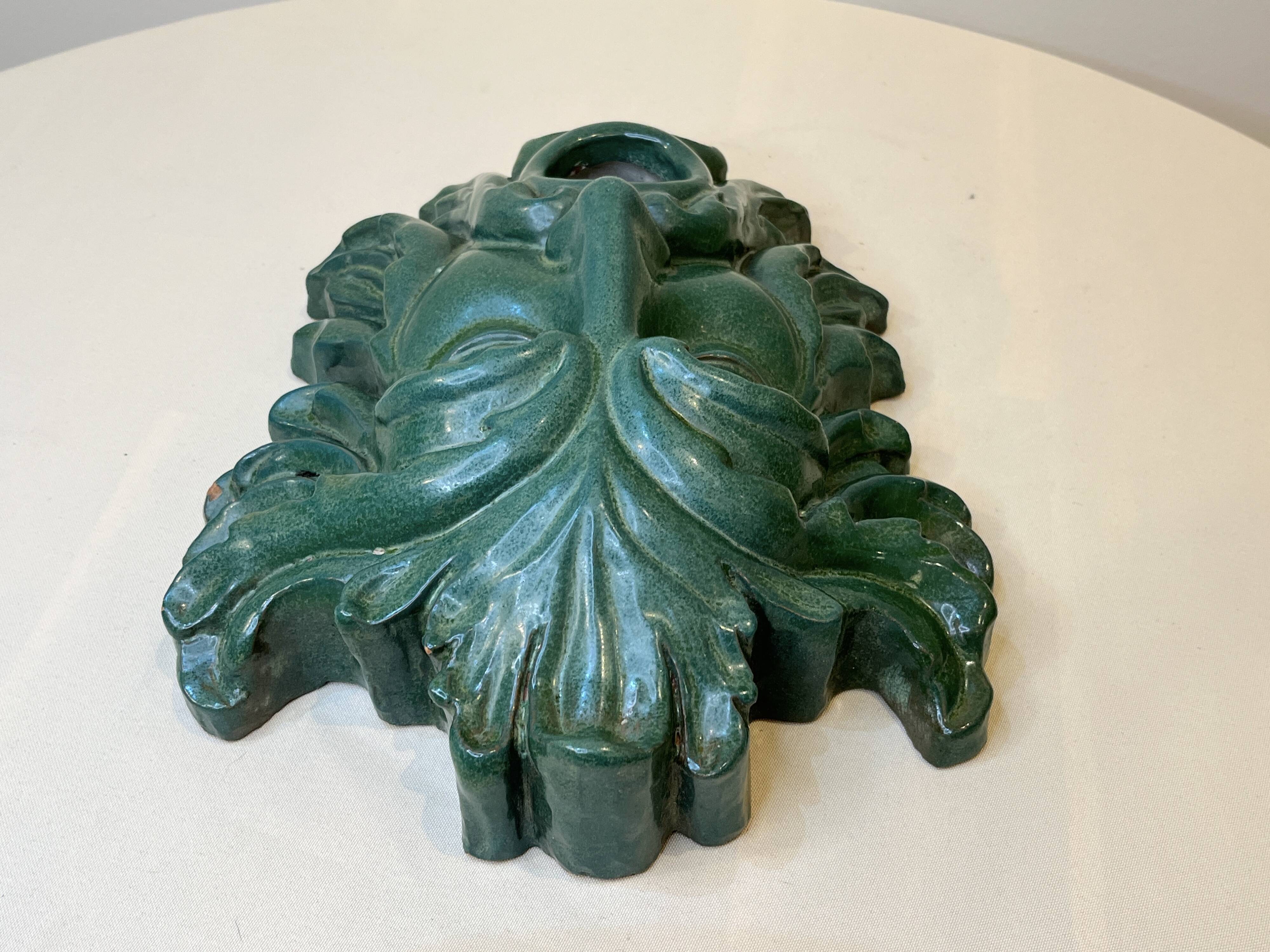 Mask wall sculpture head of Poseidon Neptune ceramic bronze green fountain mouth
