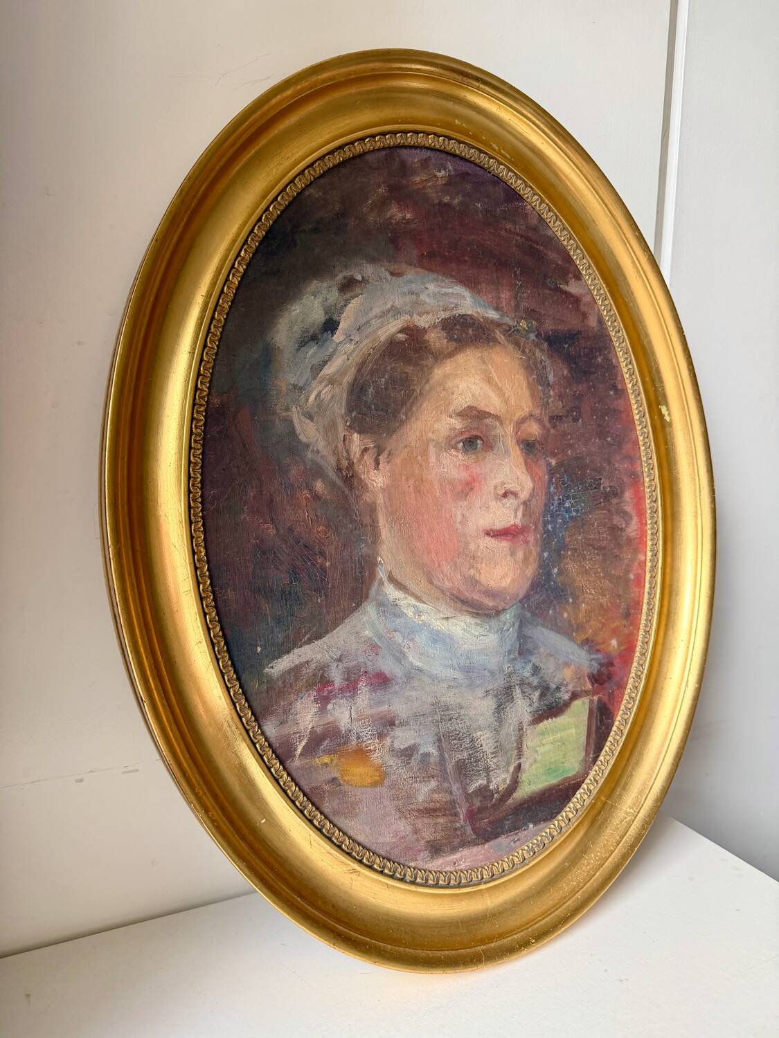 Antique Portrait Oil Painting With Wooden gilded frame 58cm x 45cm