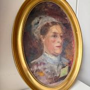 Antique Portrait Oil Painting With Wooden gilded frame 58cm x 45cm