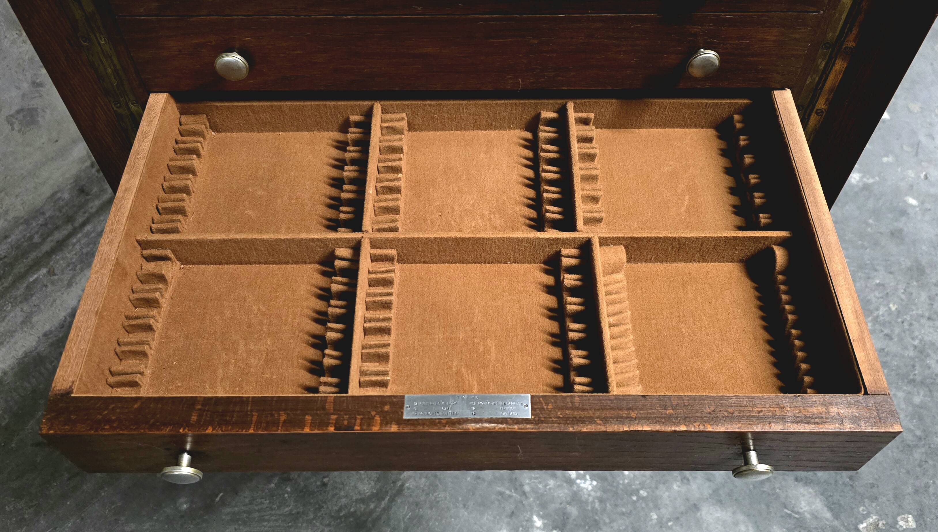 Empty silverware cabinet / vintage cutlery cabinet on tapered legs – year