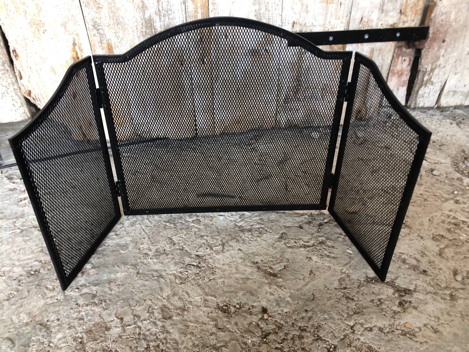 Fire Screen Grilled Fireplace 3 Shutters Black Metal Vintage