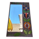 Miroir pierre de lave, fleurs émaillées, années 60-70