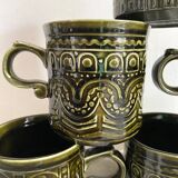 Khaki ceramic mugs England, 70s