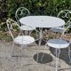 Salon de jardin 1 table 2 chaises 2 fauteuils en fer forgé ancien blanc