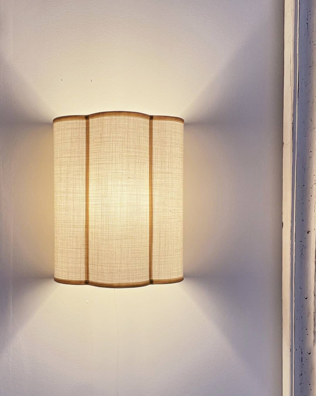 Pair of linen and velvet trim wall lights