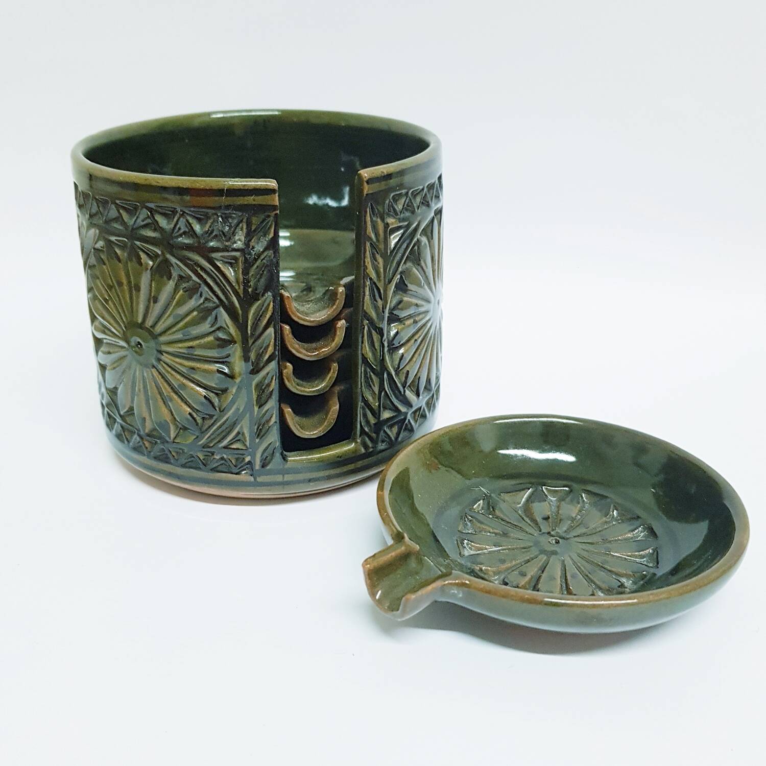 1970's pottery ashtray set