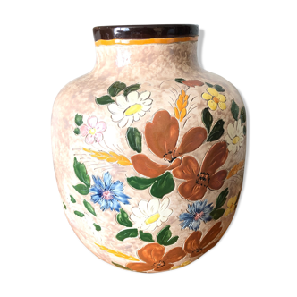 Vase Vallauris J. Massier, floral motif, ceramic, vintage, signed 1989