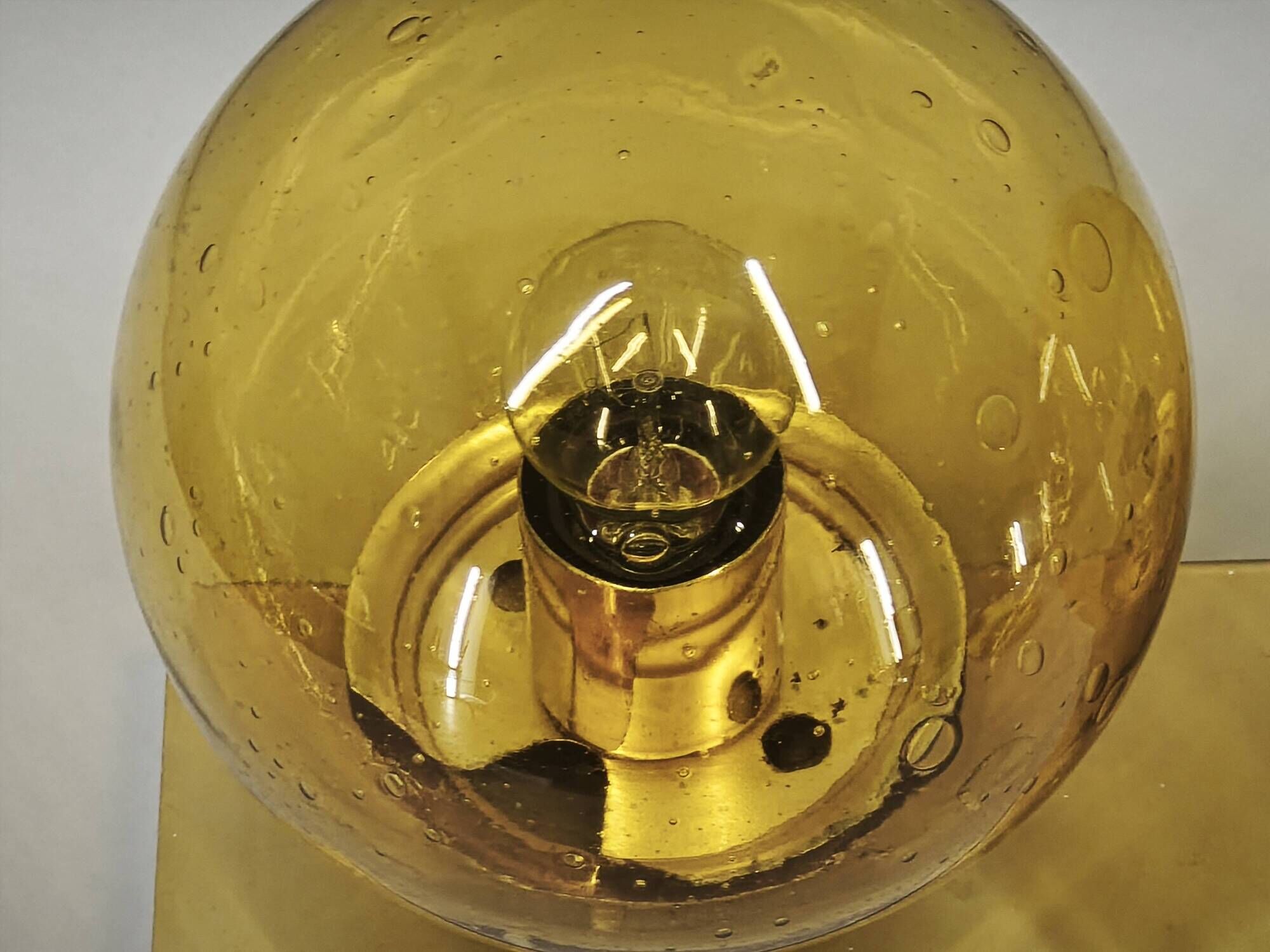 1970s Space Age Amber Glass Double Wall Lamp, Kamenický Šenov