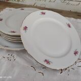 Dessert service 6 people 7 pieces porcelain Bavaria white decoration roses field flowers