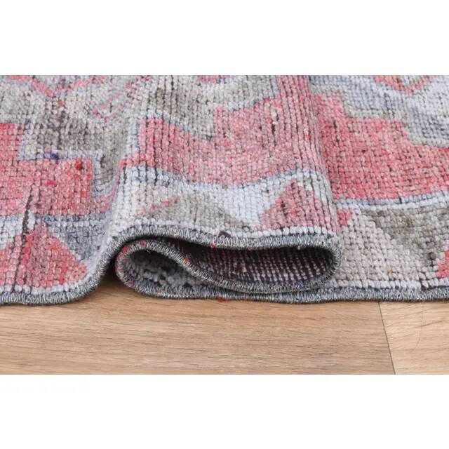1970s Pink Turkish Handmade Wool Runner Rug, Geometric Motifs 85x328