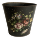 Napoleon III waste paper basket in black sheet metal and painted flowers, 19th century