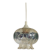 French Vintage Clear Glass Ceiling Light with Colourful Floral Decoration