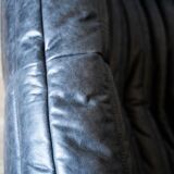 Black leather 3-seat Togo sofa attributed to Michel Ducaroy for Ligne Roset