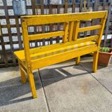 Banc d'écolier en bois jaune, années 60