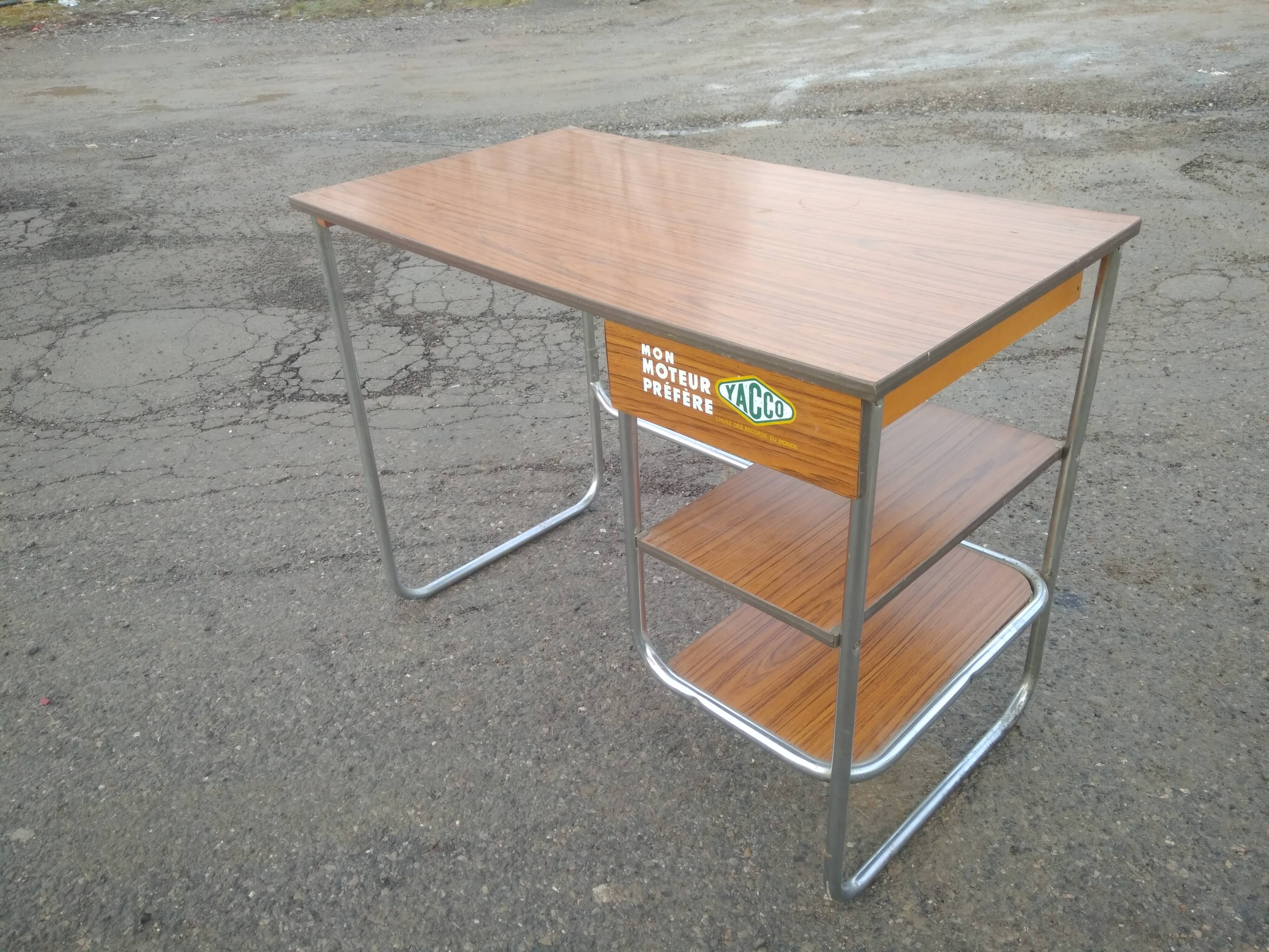 Modernist desk in Formica on tubular metal structure - 60s