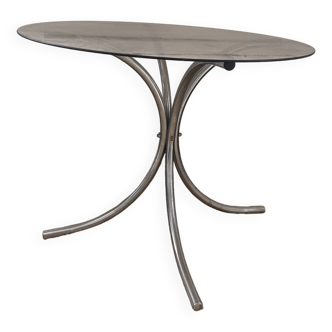 Table de salle à manger en verre fumé et piétinement chrome