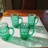 Suite de 4 chopes vintages en verre vert