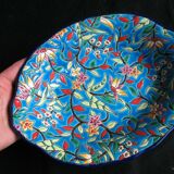 Panière enamels de Longwy decoration turquoise blue background and flowers