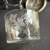 Sugar bowl/Candy bowl – Engraved crystal and silver metal