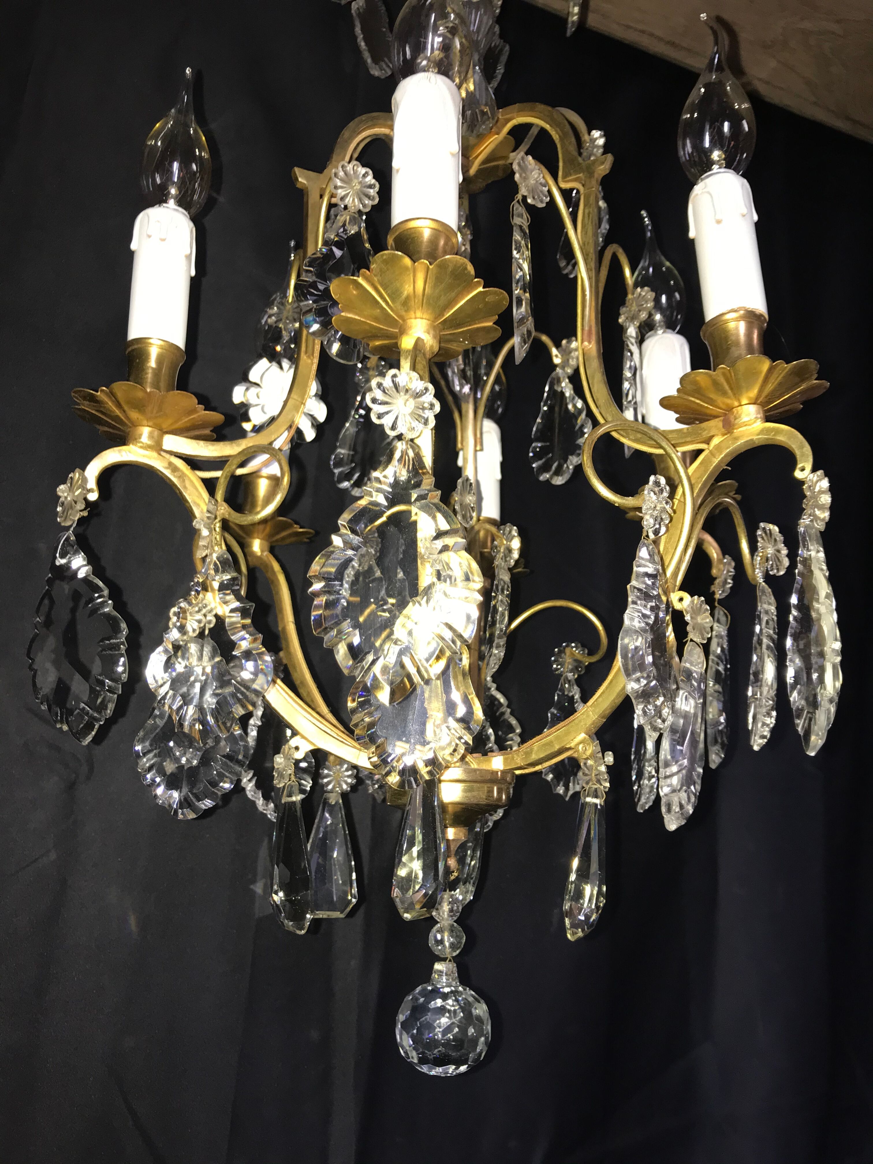 Lustre cage pampilles de cristal st. Louis XV