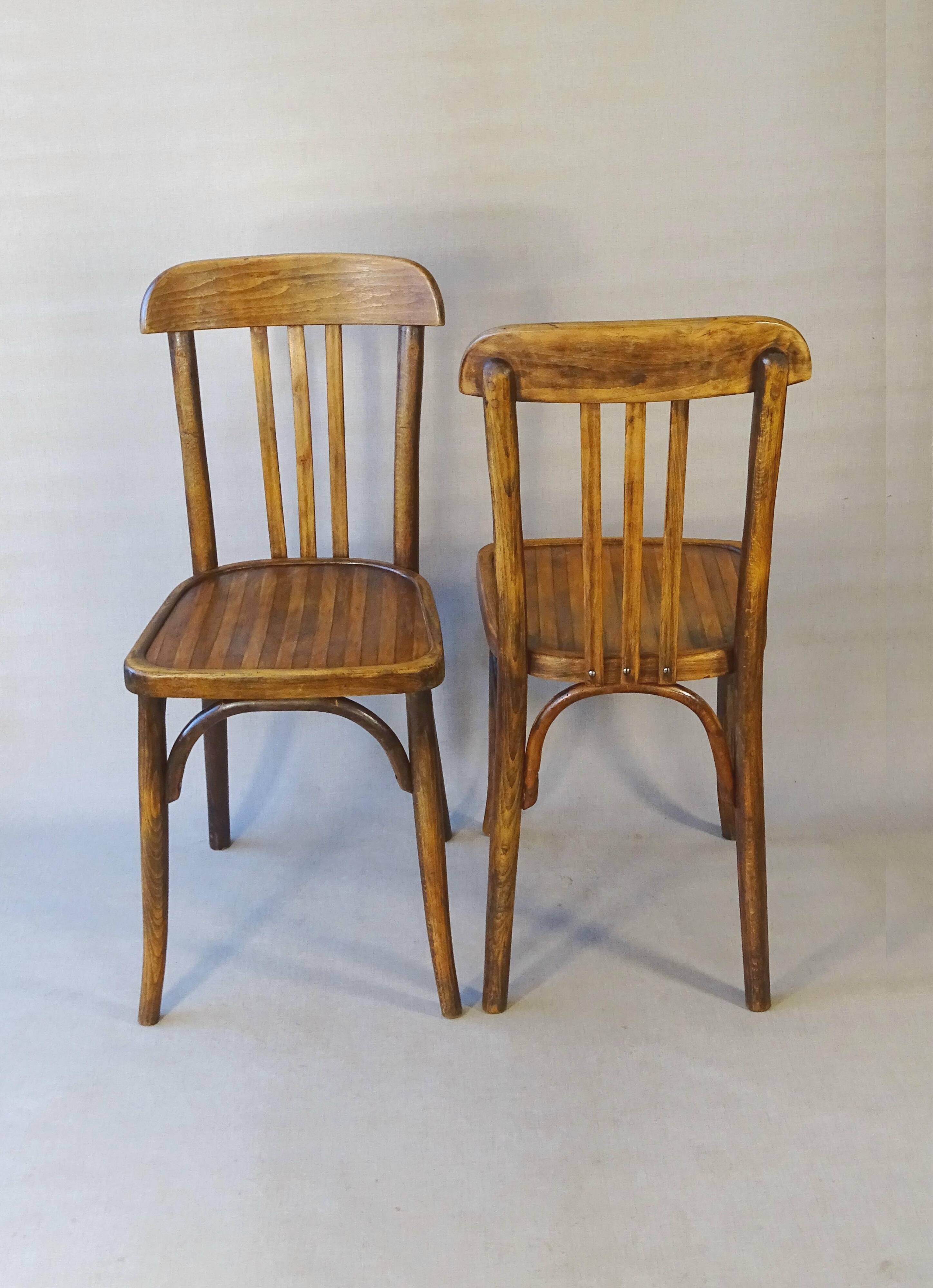 2 Baumann chairs No. 188, circa 1930, wooden seat - not Thonet -