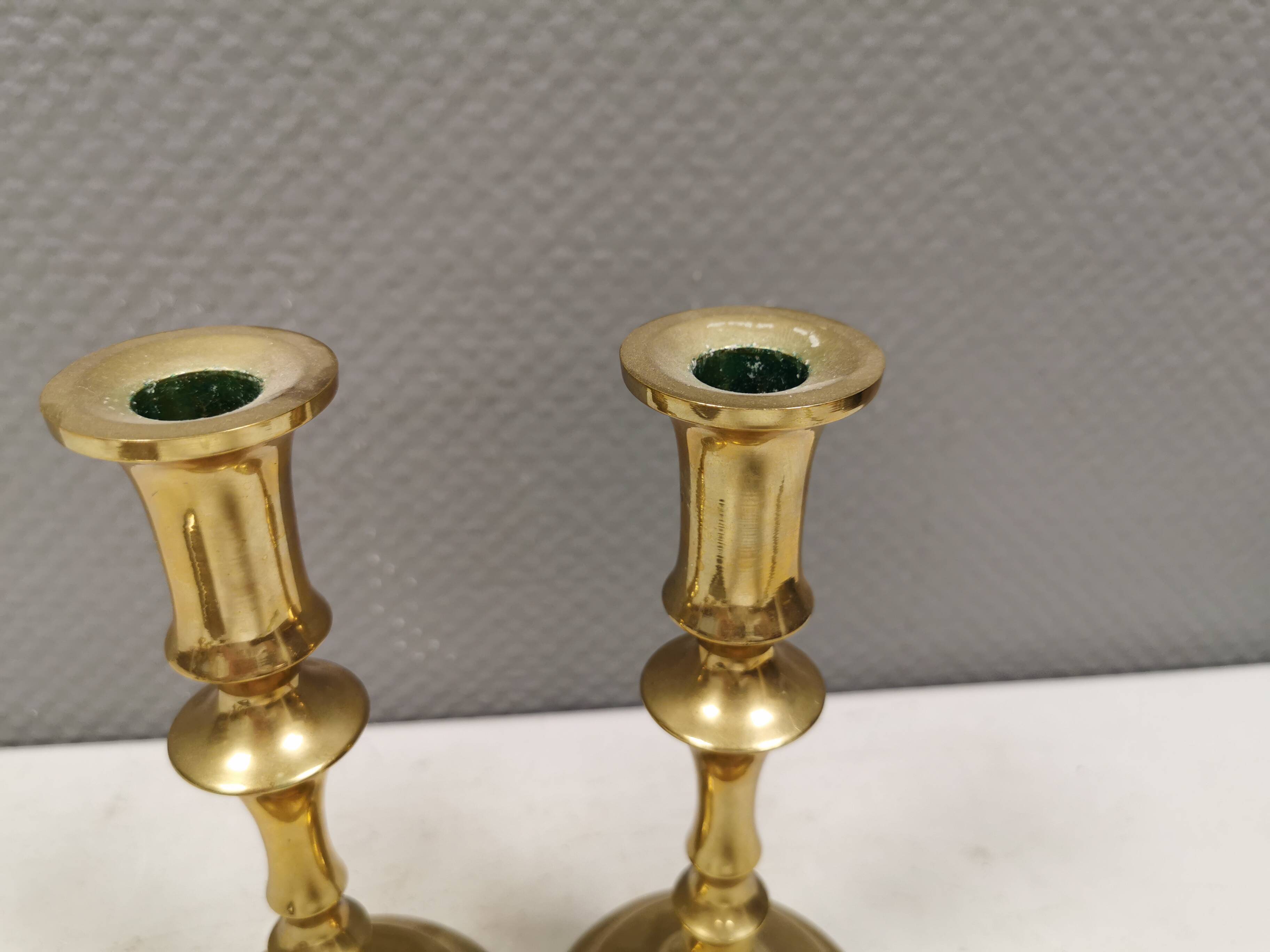 A set of vintage brass candlesticks. Denmark 1960-70s.