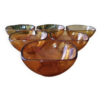 Vereco vintage 6 ramekin bowl in amber color signed
