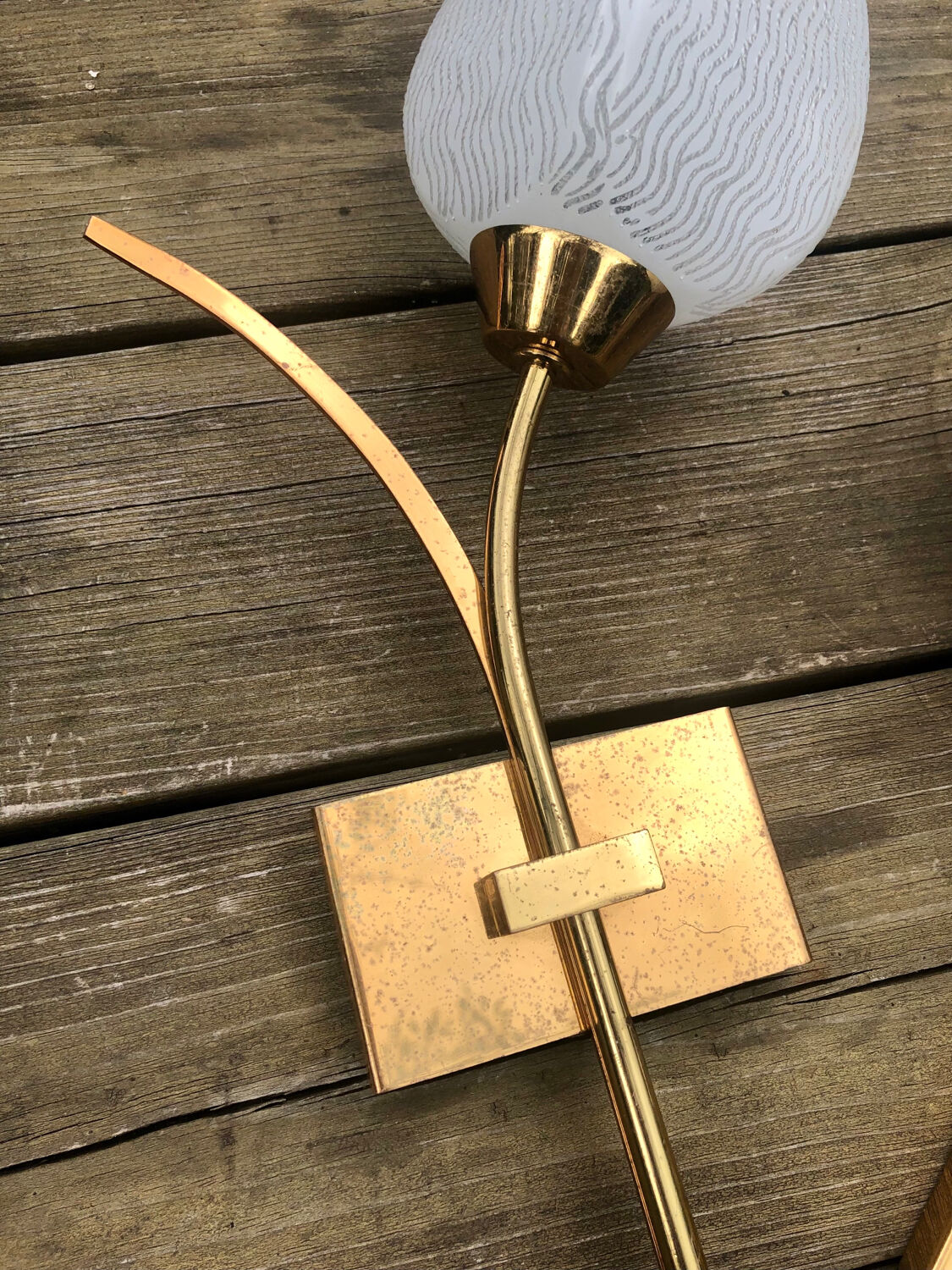 Glass and gold metal tulip wall lights