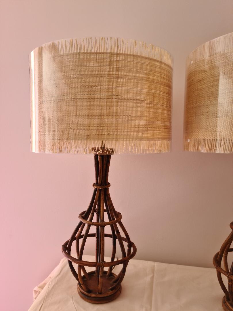 Pair of rattan lamps