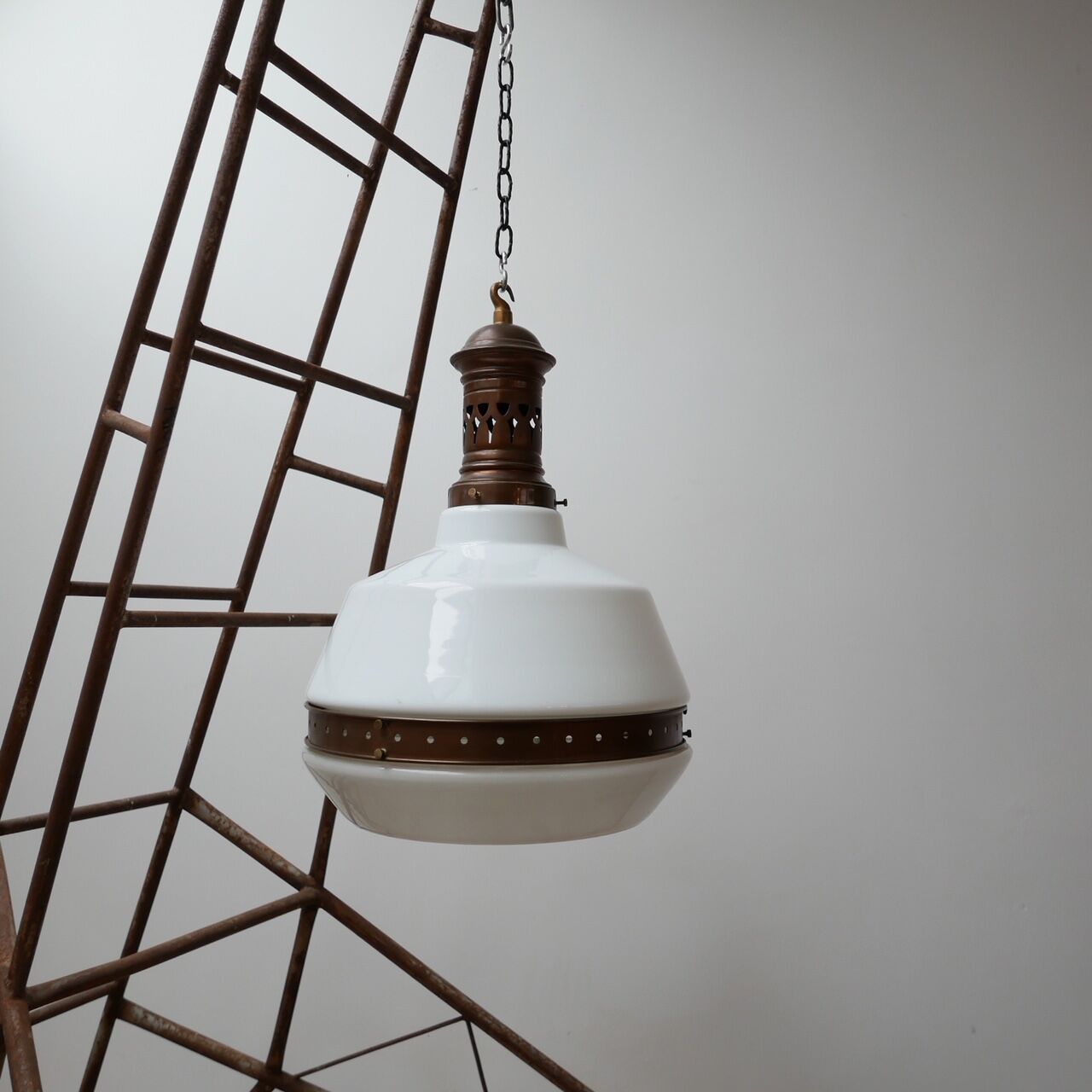 Antique German Two Tone Opaline Glass Pendant Light